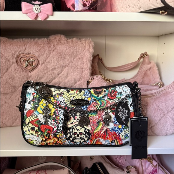 Ed Hardy Vibrant Skull Design Shoulder Bag - Picture 1 of 5